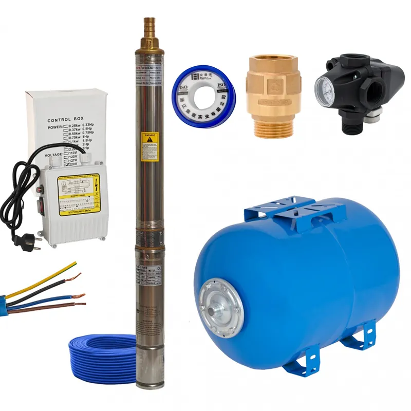 Comandă acum Kit complet hidrofor, Pompa submersibila 3.SdM2-11, DRK-Profesional, Diametru 75 mm, 750 W + Bazin 50 L + Accesorii